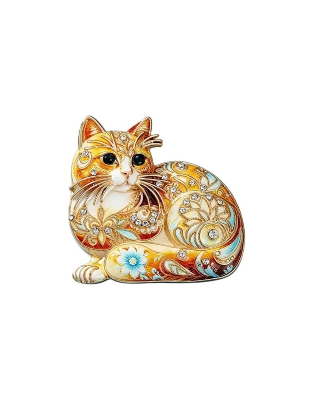 Enamel Ginger Cat Brooch With crystals & Gold-Tone Detailing Orange